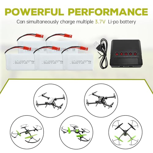 5PCS 3.7V 1200mAh 30C Lipo Battery with 5in1 Charger JST Plug X4795