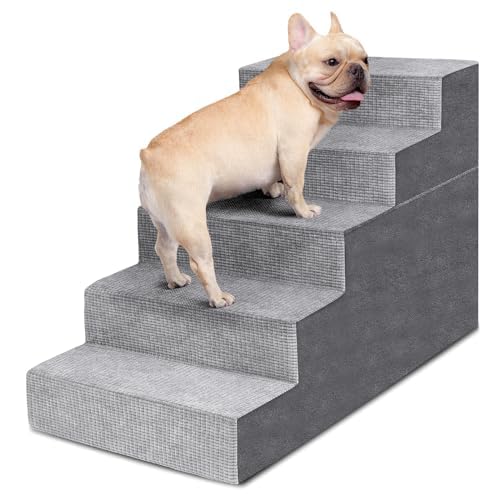 Grey 5-Step High-Density Foam Dog Stairs X183