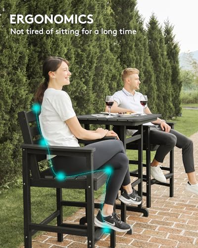 5 Pieces HDPE Adirondack Bar Chairs Set with Bar Pub Table, Black W61007
