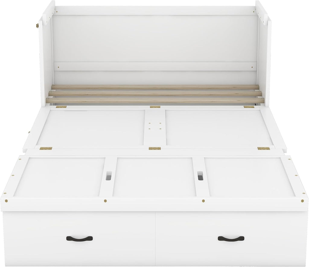 White Full Size Wood Murphy Bed with Storage Drawer C562314