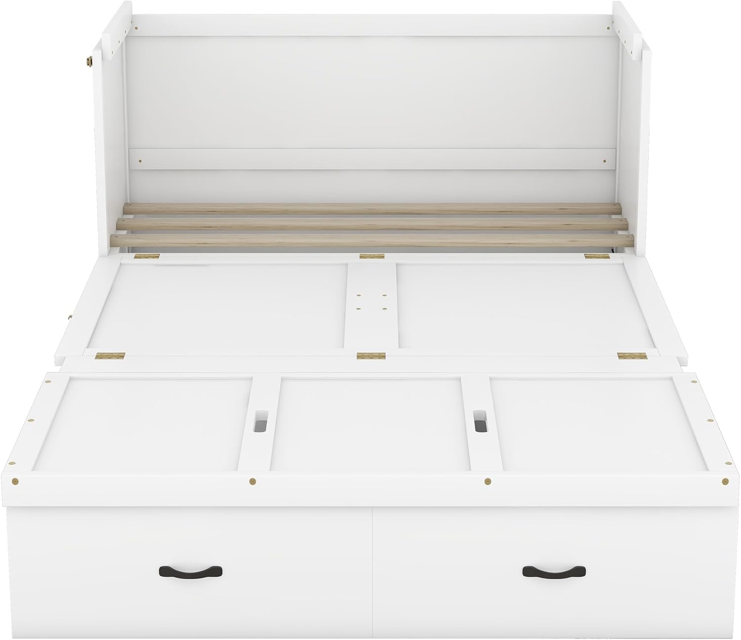 White Full Size Wood Murphy Bed with Storage Drawer C562314
