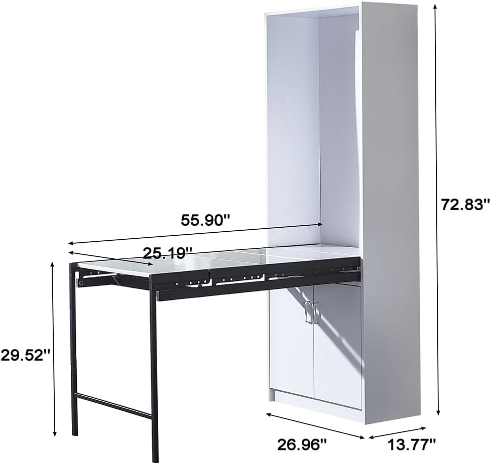 Large Fold-Out Convertible Writing Table with 4-Tier Storage Shelf, 27" W x 14.6" D x 74.6" H E8121
