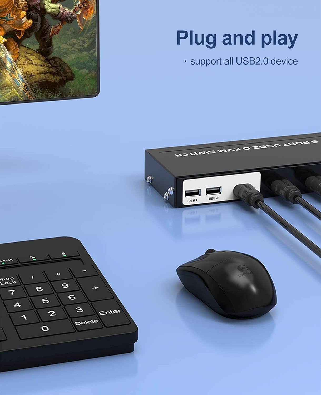 8 Ports KVM Switch HDMI 4K 30Hz 8 in 1 Out with KVM Cables L61529