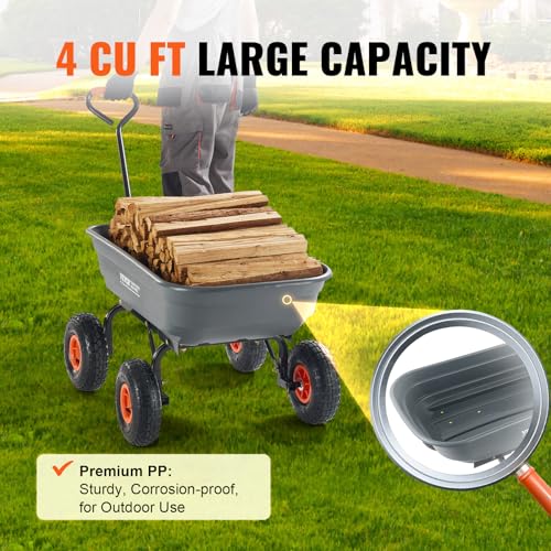 Gray 4 Cu.Ft. 600lbs Poly Garden Cart Dump Wagon with Steel Frame D147
