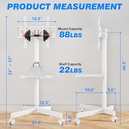 Mobile TV Cart for 23-60 Inch TVs, Height Adjustable Rolling Floor Stand with Wheels, Max VESA 400x400mm A565