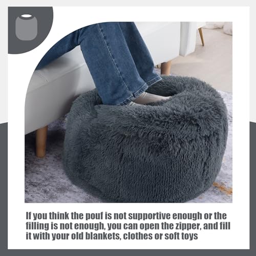 Round Stuffed Plush Faux Fur Pouf Ottoman Q471