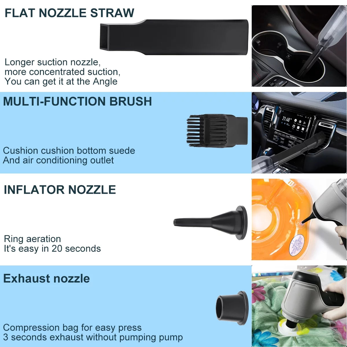 4 In 1 Handheld Wireless Car Vacuum Cleaner 9000Pa Strong Suction Mini Cleaner U558224