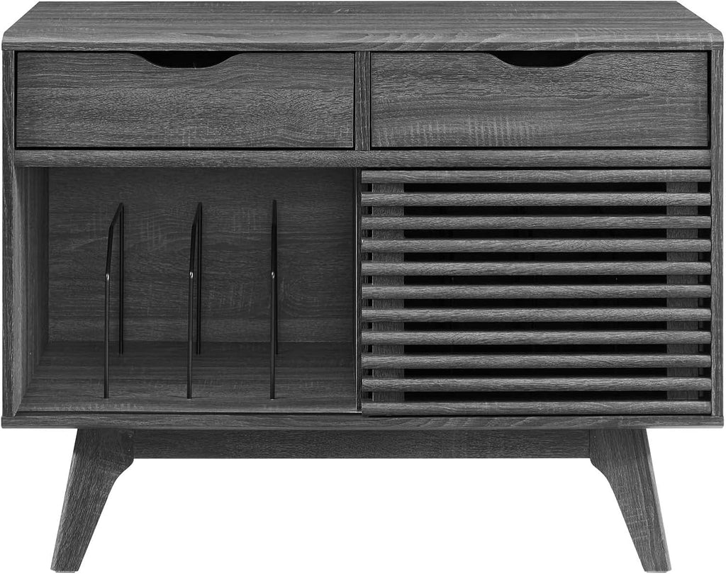 Charcoal Vinyl Record Display Stand with Drawers C876721