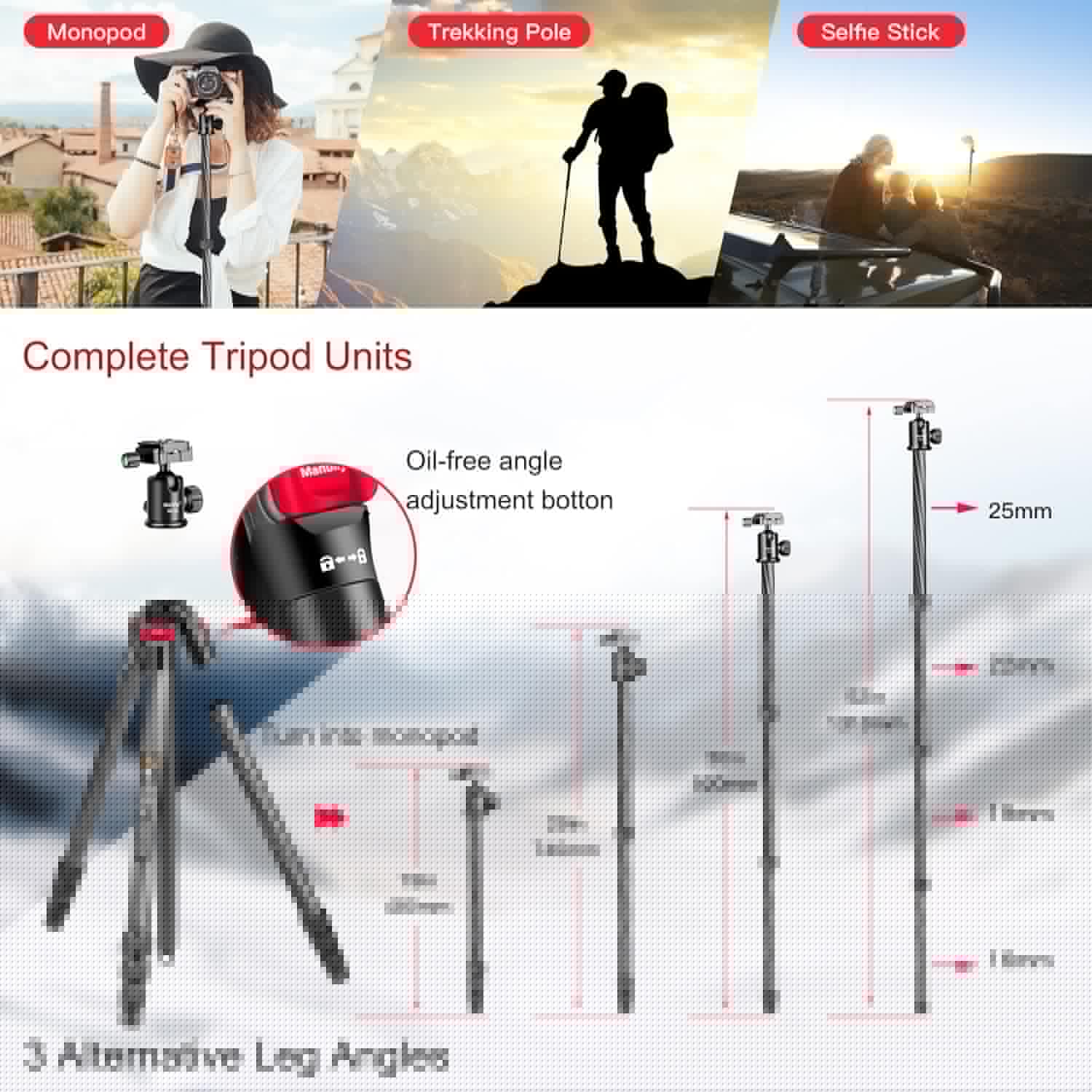 63" Carbon Fiber Camera Tripod Monopod Kit Q676