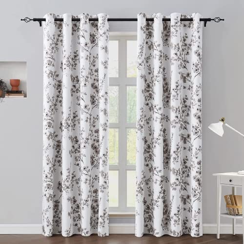 Taupe Floral Blackout Curtains, 52 X 84 Inches, 2 Panels S84900