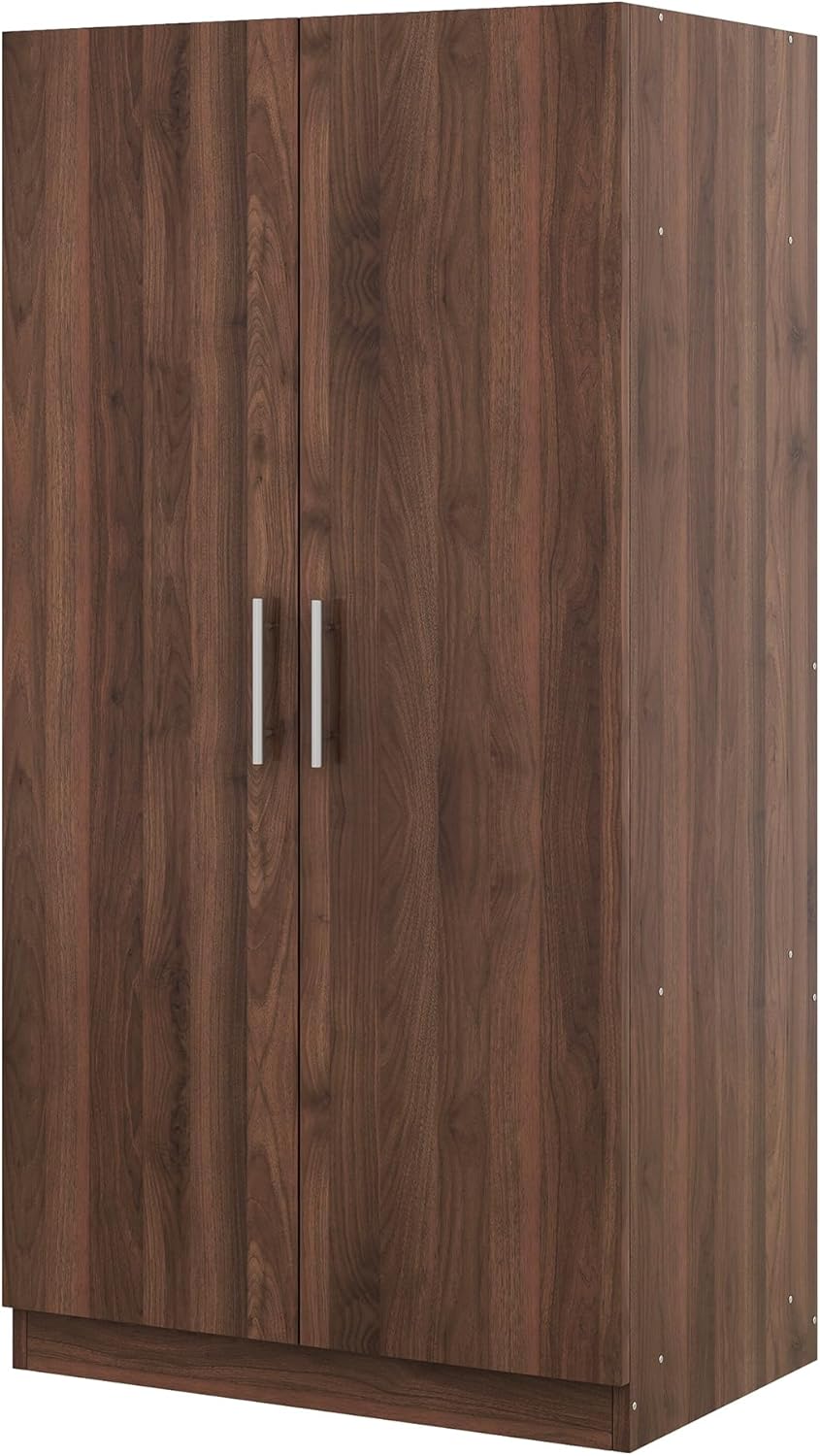 2-Door Wooden Wardrobe Armoire with 3 Adjustable Shelves and Hanging Rod, Brown I937274
