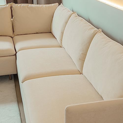 90.9 in L-Shaped Cotton Linen 3-Seater Modular Sofa with 3 Throw Pillows L188