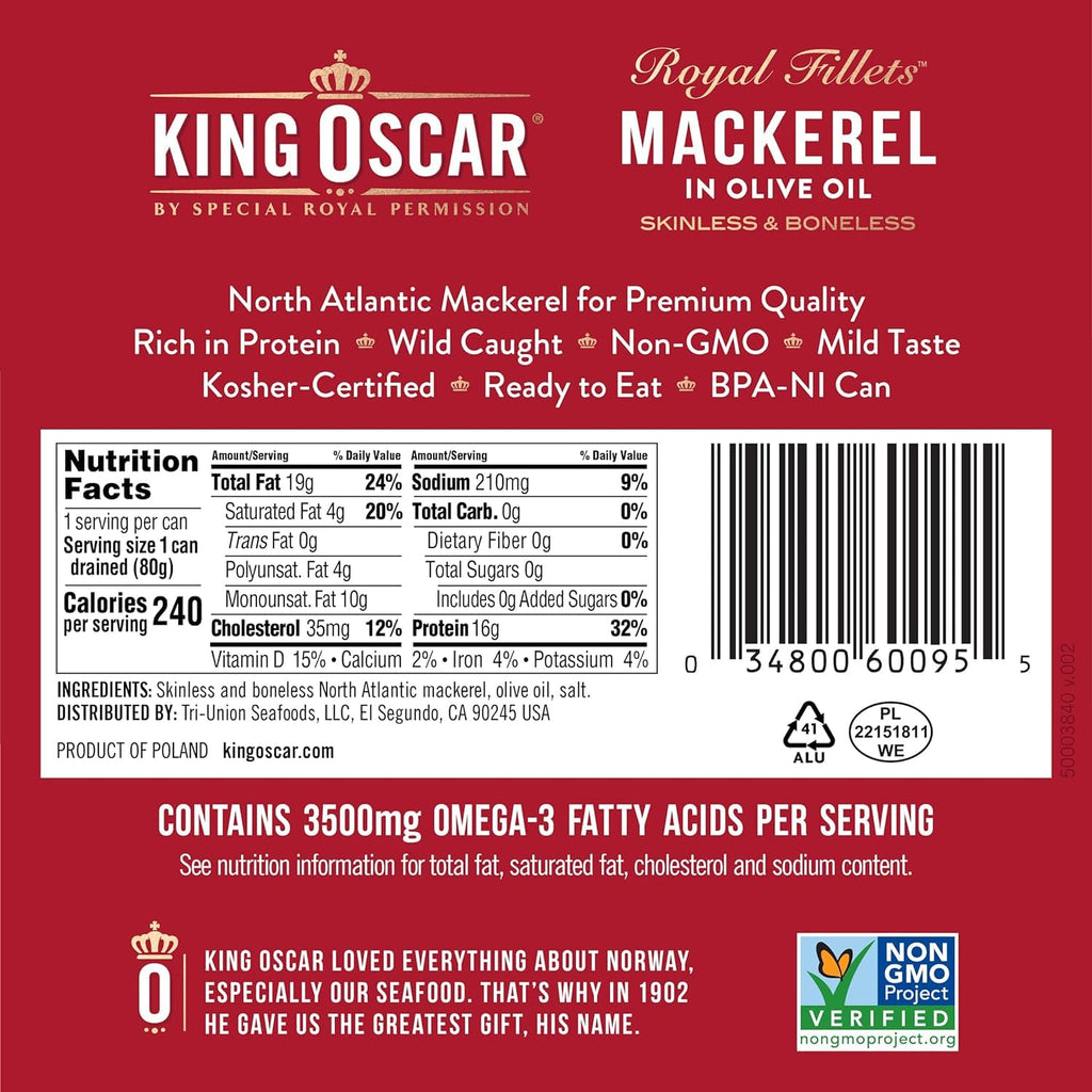 Skinless & Boneless Mackerel Fillets in Olive Oil, 4.05-Ounce Cans W876341