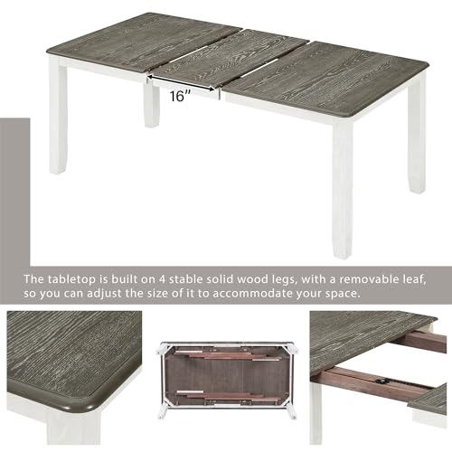 7 Pieces Dining Table Set with 6 Upholstered Chairs and Extendable Tabletop, Solid Wood X21945