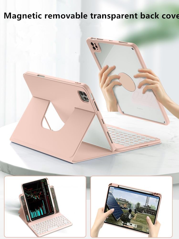 Pink Rotatable Detachable Bluetooth Keyboard Case for iPad 10.2'' 7th/8th/9th Generation K240