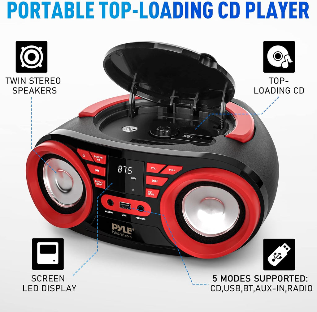 Red Black Portable CD Player Bluetooth Boombox Speaker P3472