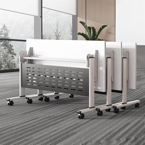 White Folding Conference Room Table with Silent Wheels S3361