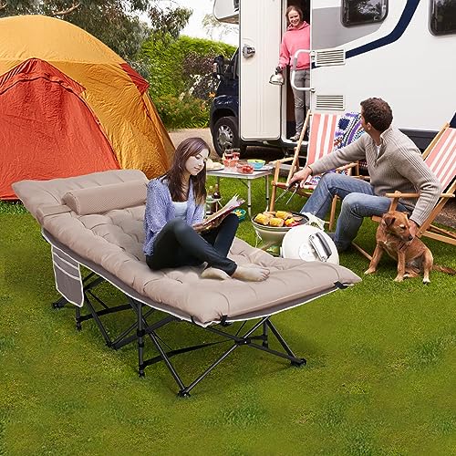 Grey Wide Folding Camping Cot with Pillow & Extra Thick Matress K99286