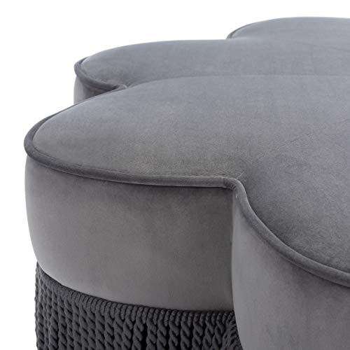Dark Grey Velvet Flower Ottoman L409851