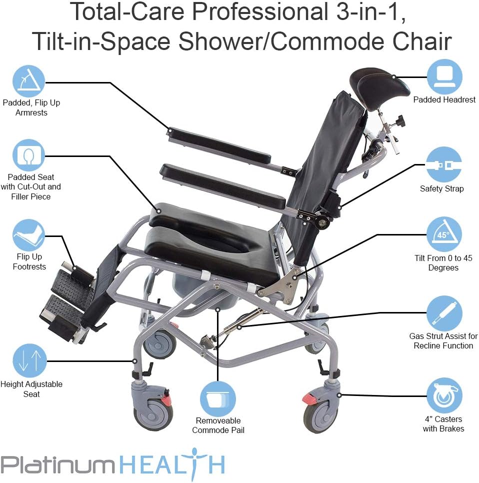 Tilt-in-Space Reclining Shower Commode Chair with Locking Casters C762