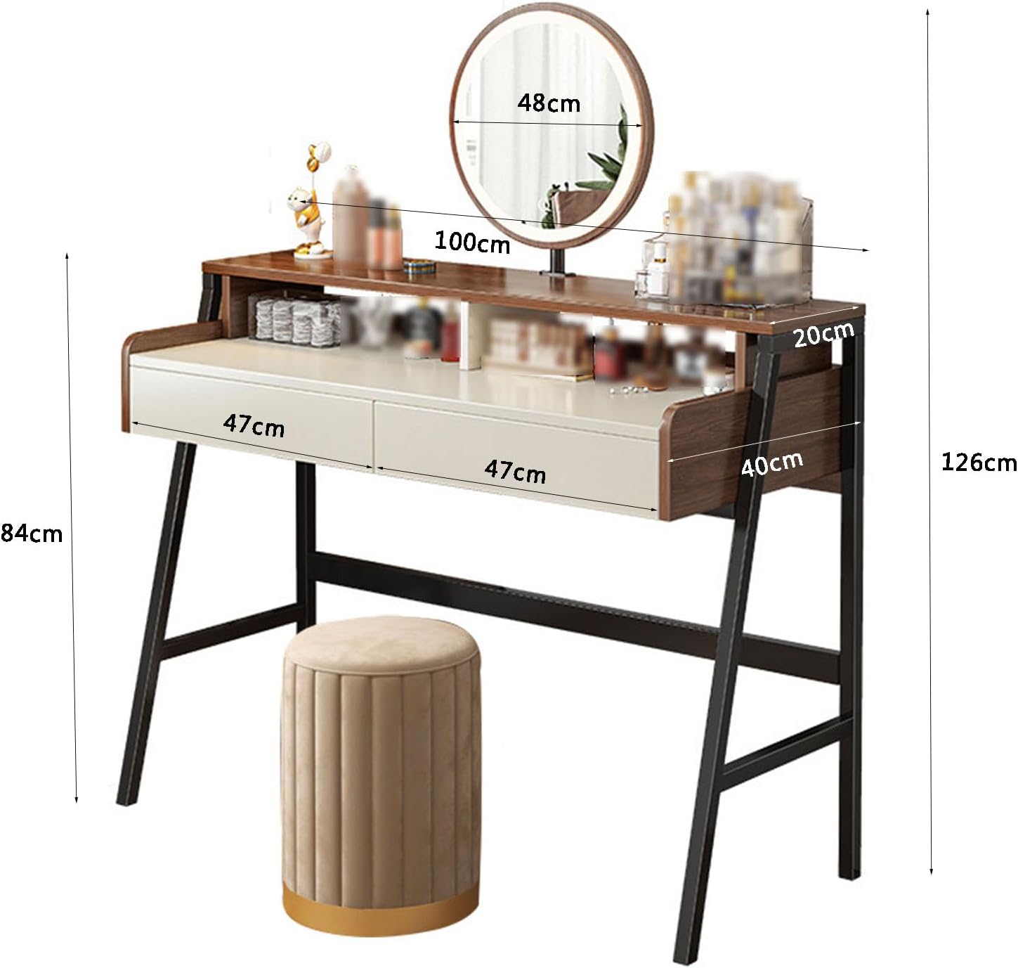 Solid Wood Vanity Set with 2 Drawers and Lighted Mirror L538410