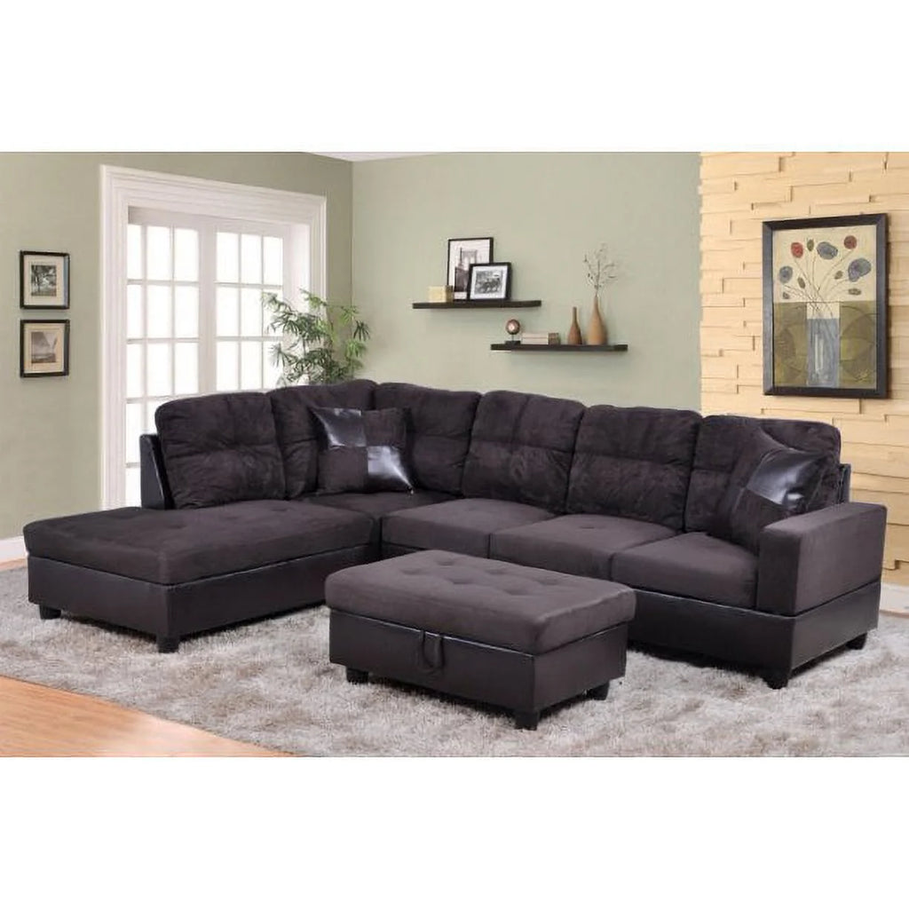 104" Sectional Sofa & Chaise with Ottoman Microfiber and faux leather upholstery Espresso Left Hand Facing A779996