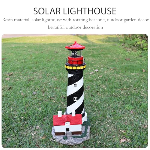 18" Solar Lighthouse with Rotating Beacon, Waterproof Outdoor Garden Decor (Black) H14931