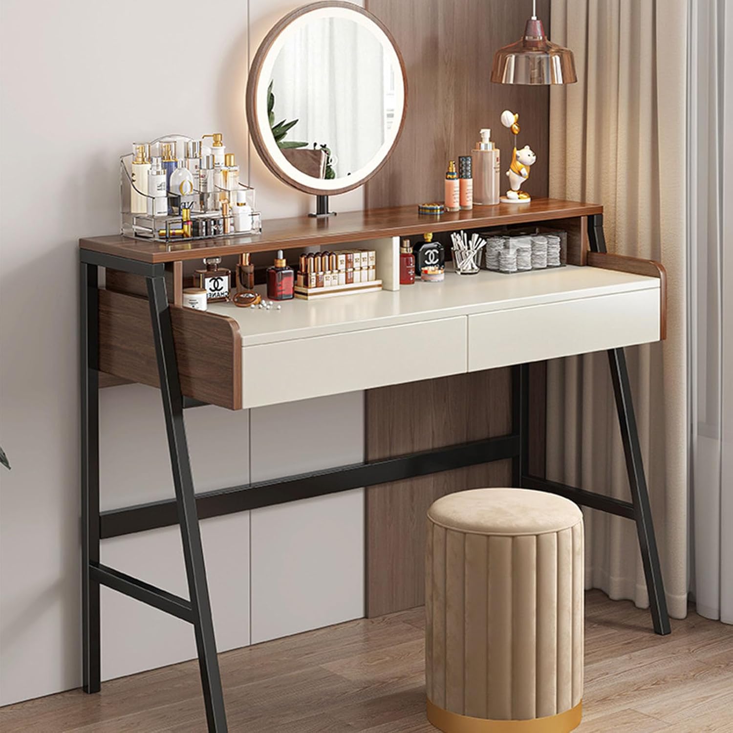 Solid Wood Vanity Set with 2 Drawers and Lighted Mirror L538410
