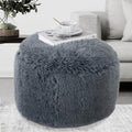 Round Stuffed Plush Faux Fur Pouf Ottoman Q471