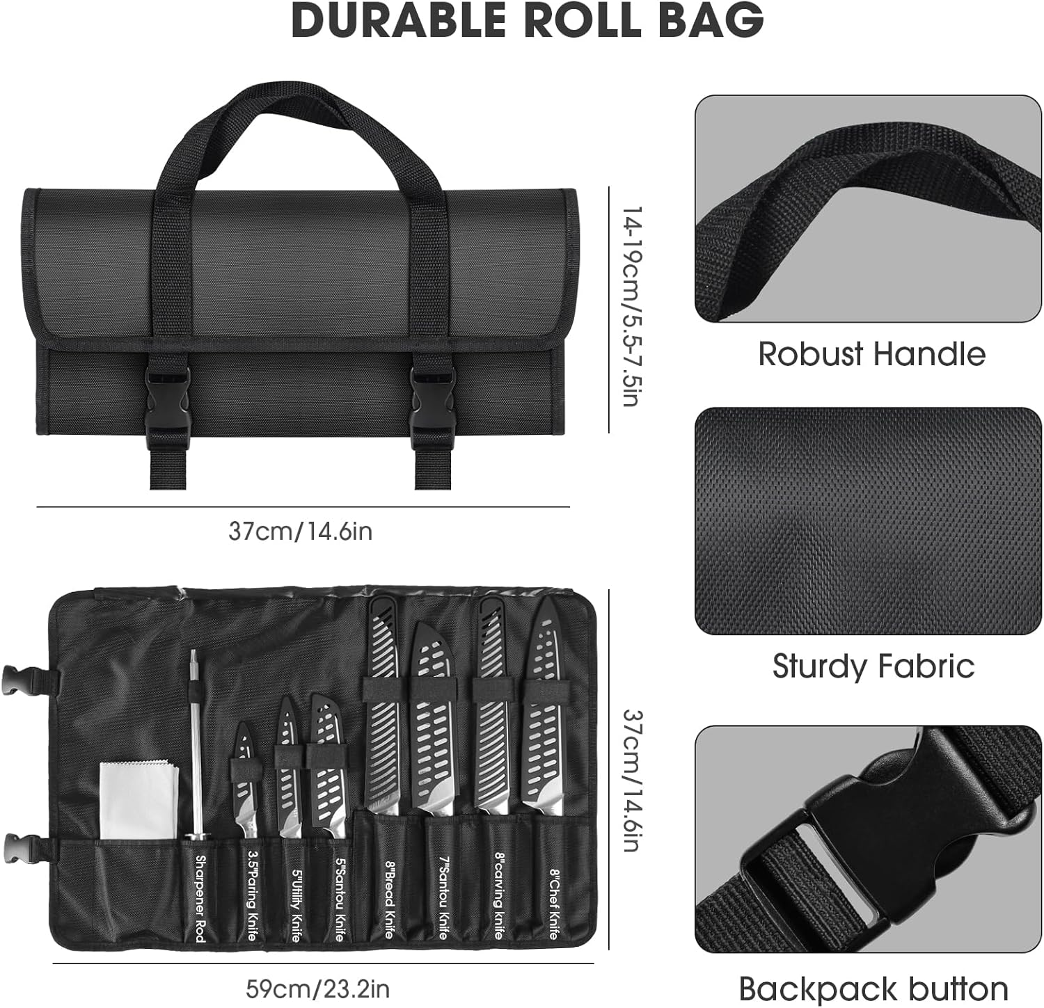 12 Pcs Japanese Stainless Steel Kitchen Knife Set with Storage Bag and Sharpening Rod B722747
