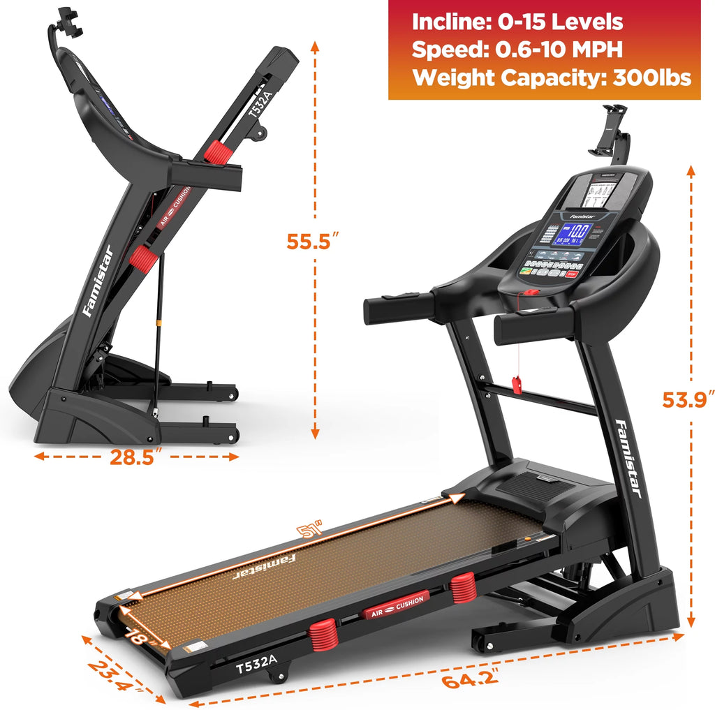 Portable Folding Treadmill 300 LB Capacity 15-Level Auto Incline W12665