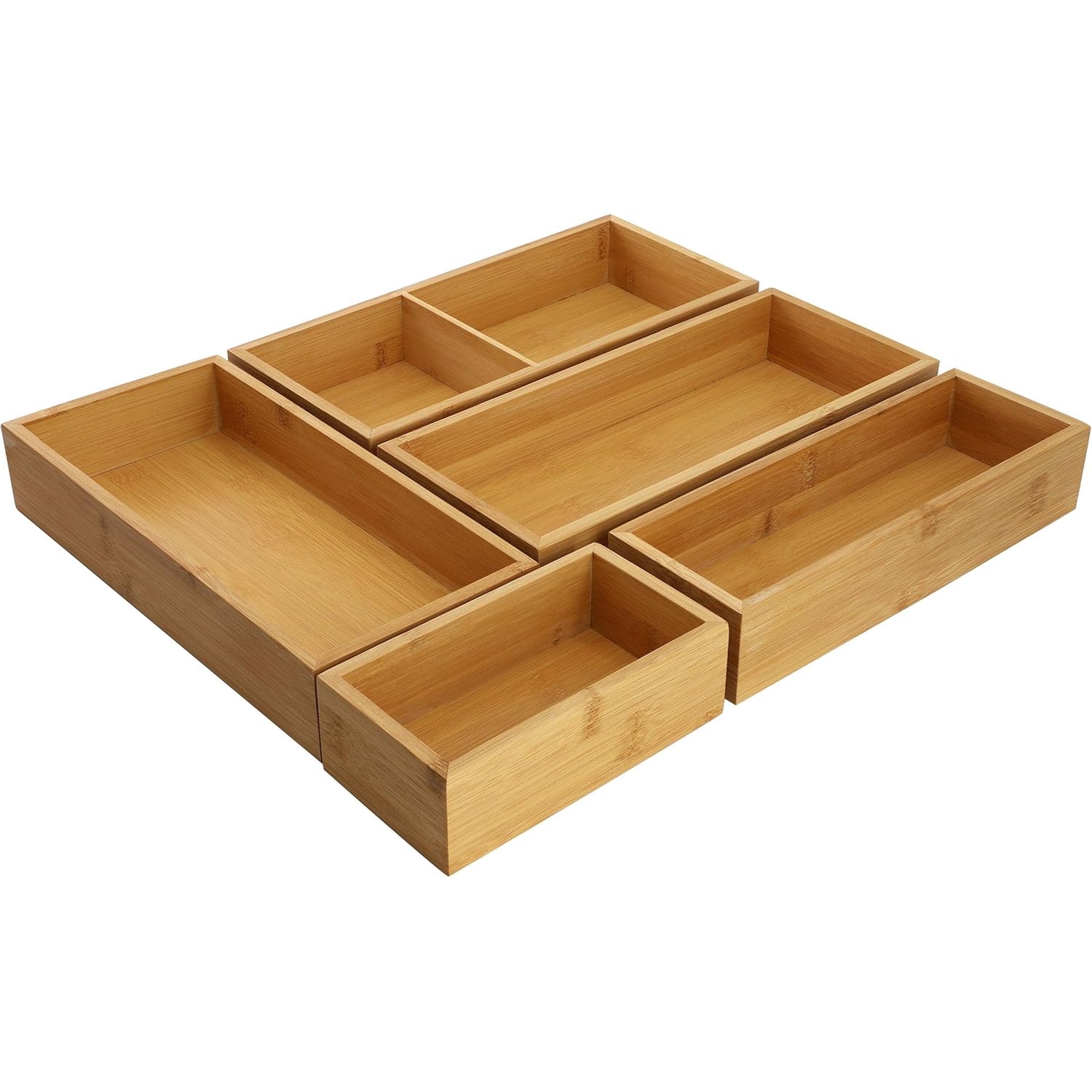 5 Piece Bamboo Wood Drawer Organizer Tray S335263