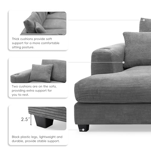 Beige Oversized Corduroy L Shaped Sectional Sofa with Chaise F576761