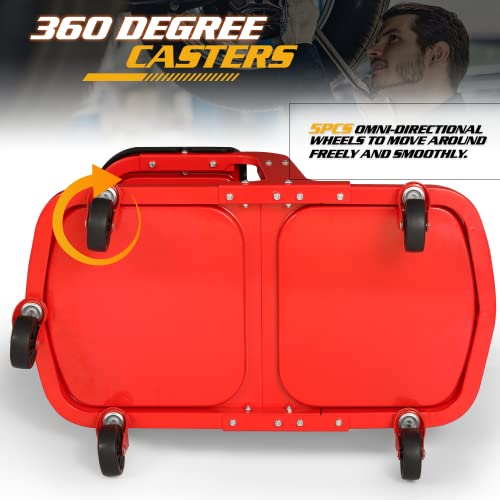 Black Garage Mechanic Creeper Seat with Tool Tray and Can Holder, Rolling Stool W196