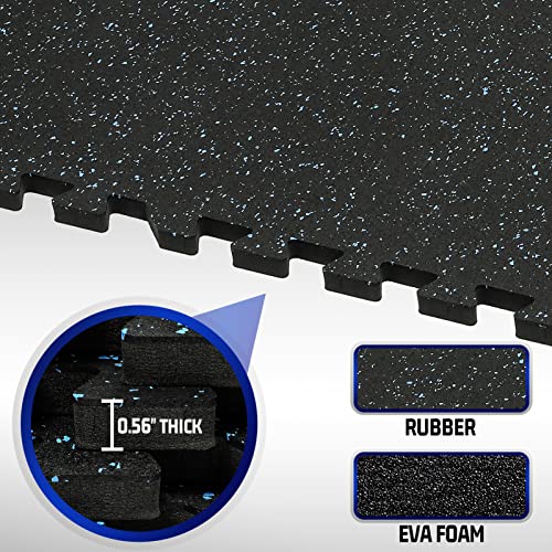 0.56'' Thick 24 Pcs 96 Sq Ft Rubber Top Exercise Equipment Mats, Black V52987