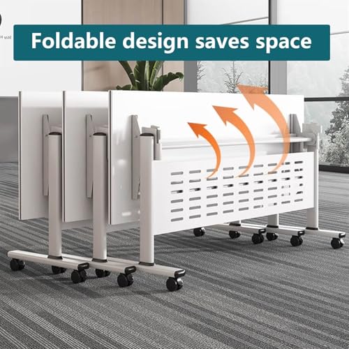 White Folding Conference Room Table with Silent Wheels S3361