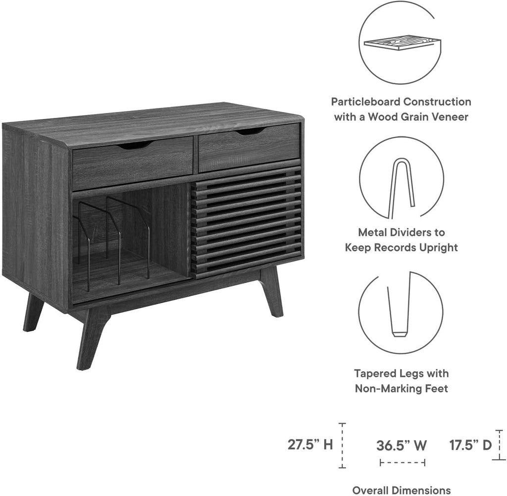Charcoal Vinyl Record Display Stand with Drawers C876721