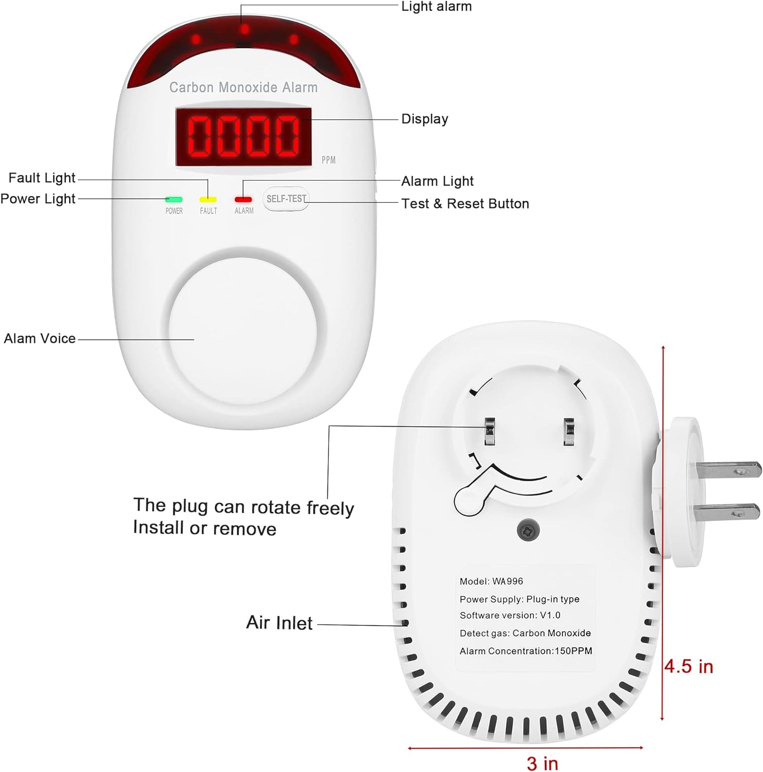 2 Pack Carbon Monoxide Detectors with Digital Display M64345
