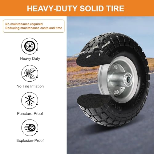10 Inch 2 Pack Solid Rubber Flat Free Tire and Dolly Wheel with 5/8" Axle L351886