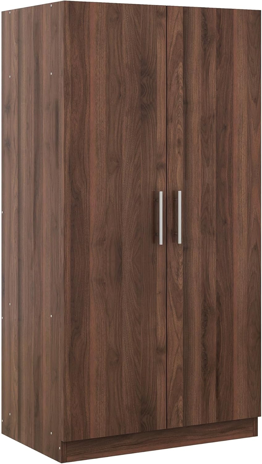2-Door Wooden Wardrobe Armoire with 3 Adjustable Shelves and Hanging Rod, Brown I937274