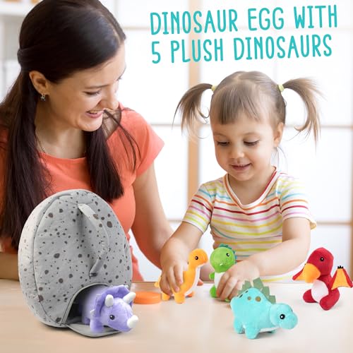 5 Small Dinosaur Plush Dolls and Egg Bag Toys Set T48917