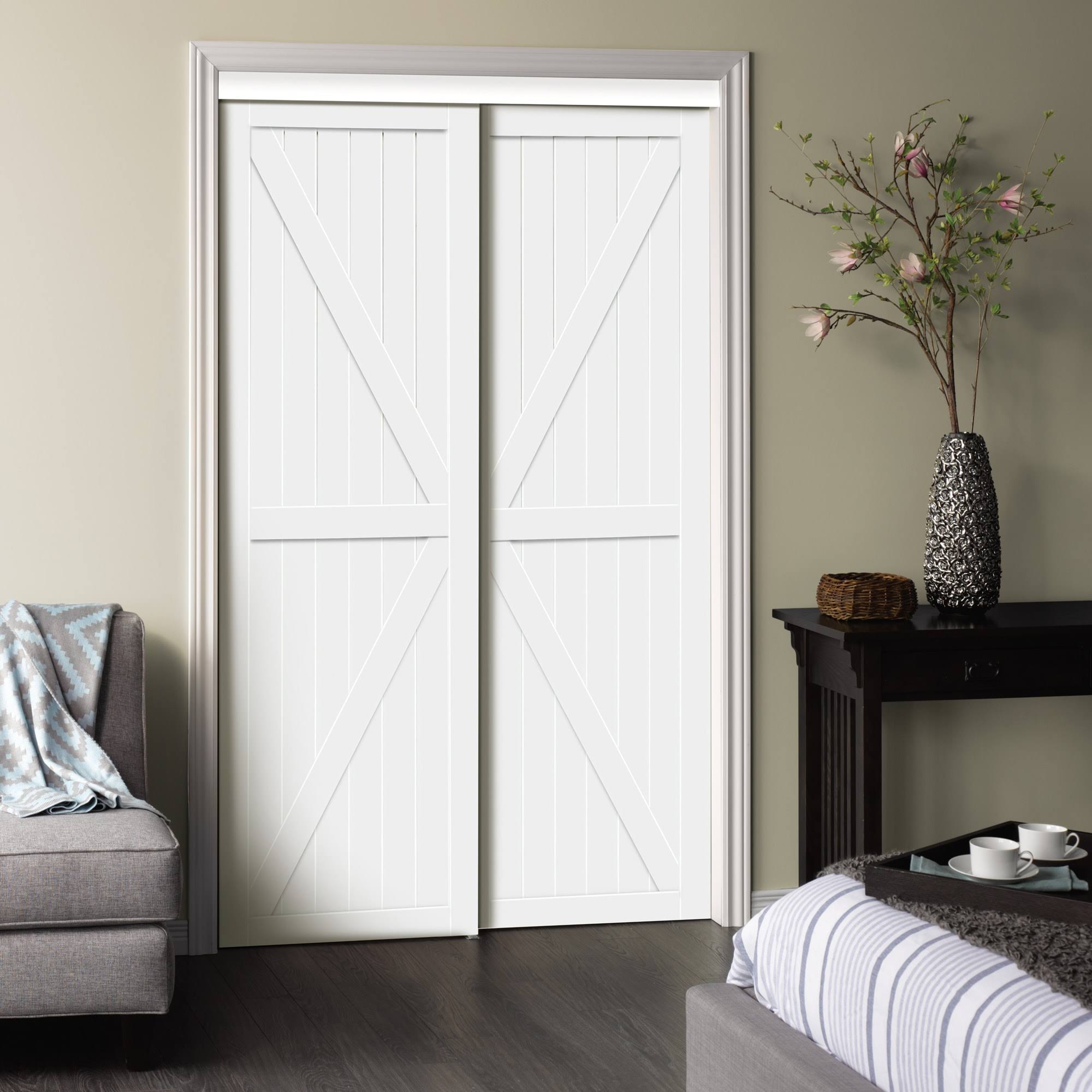 White MDF Wood Sliding Closet Door C443