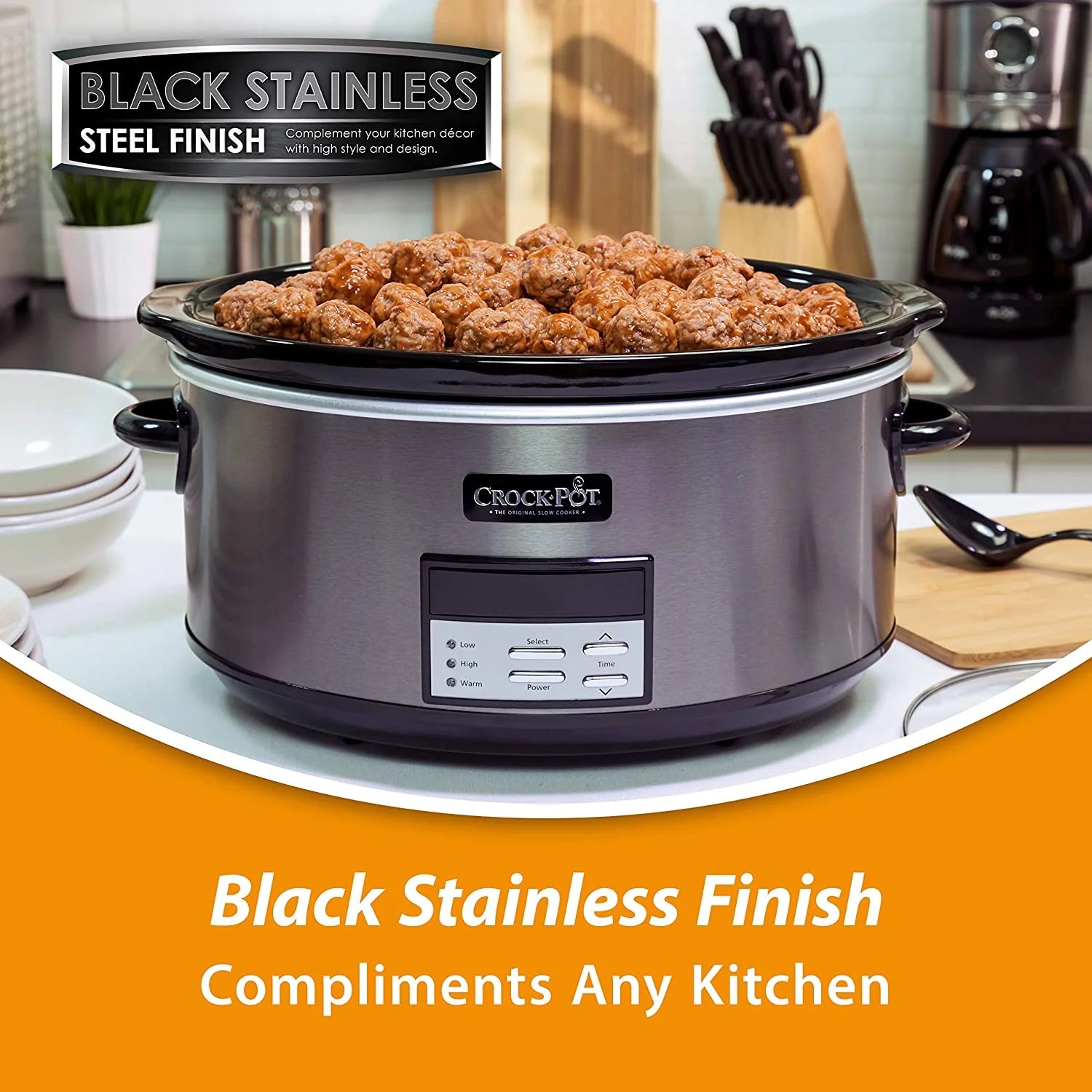 8 Quart Programmable Slow Cooker with Digital Countdown Timer, Black Stainless Steel X91946