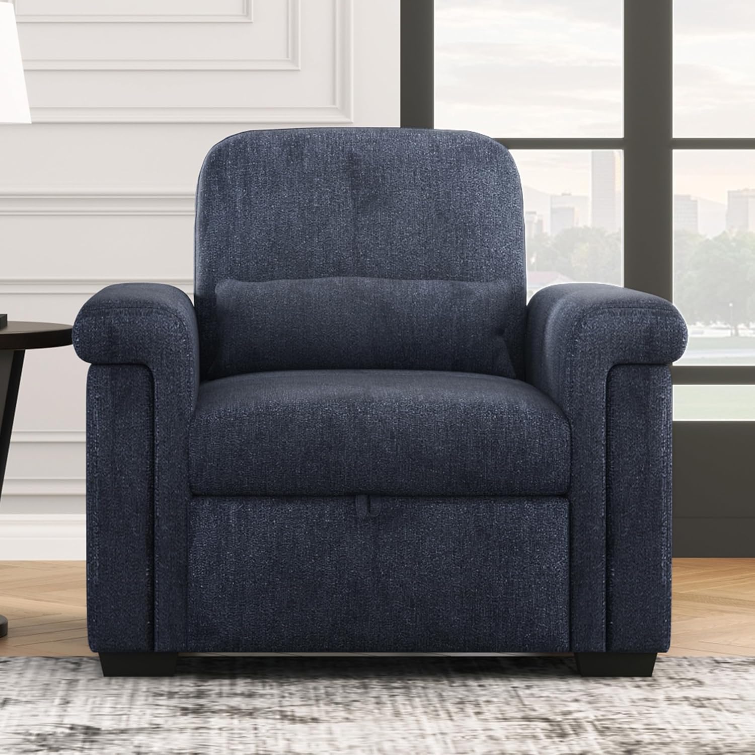 Dark Blue Convertible Sleeper Chair Sofa Bed with Pillow C605