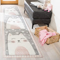 2'3" x 12' Pink & Grey Cat Design Runner Rug F21517