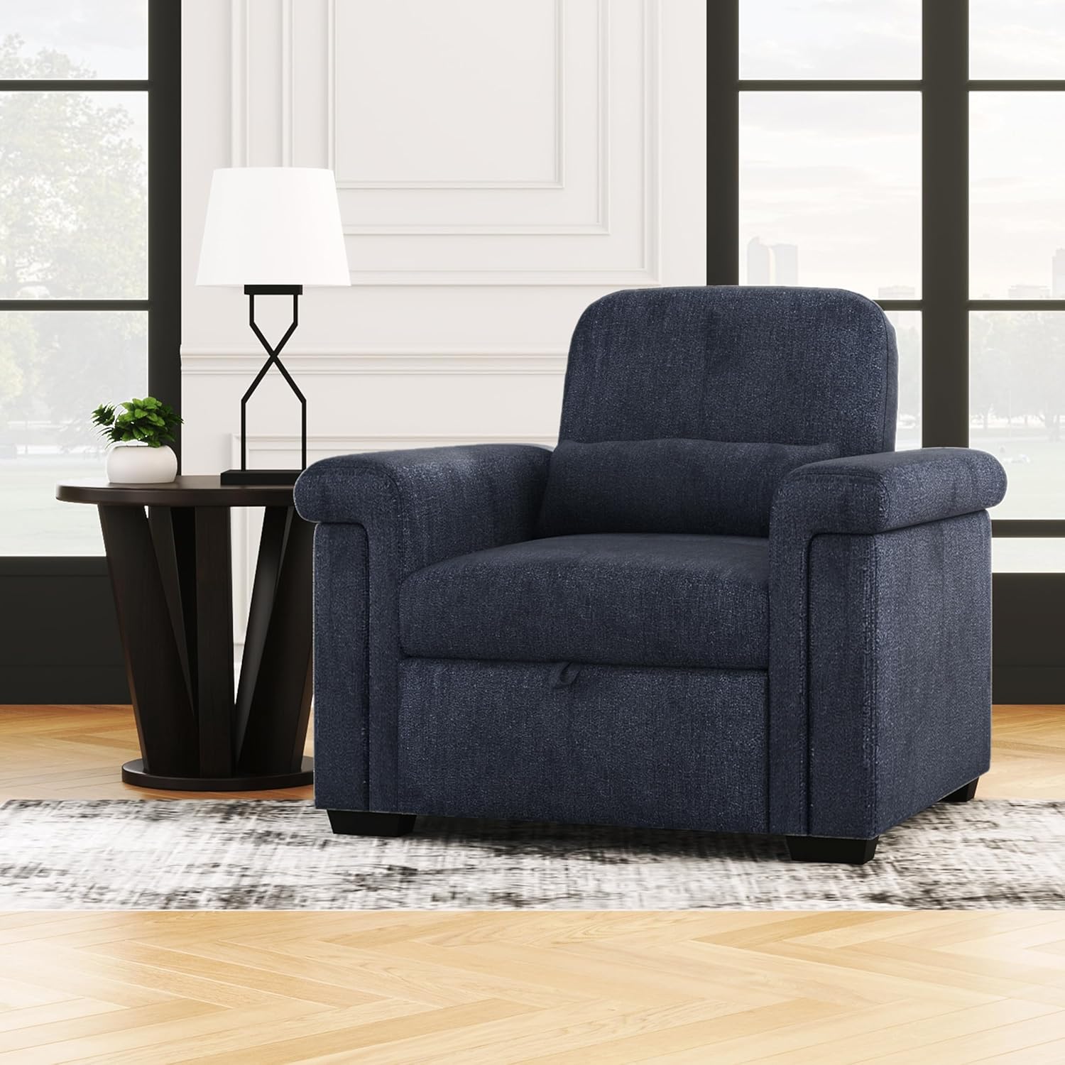 Dark Blue Convertible Sleeper Chair Sofa Bed with Pillow C605