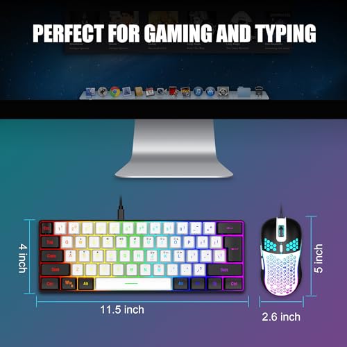 60% RGB Backlit Gaming Keyboard and Mouse Combo, White-Black L101009