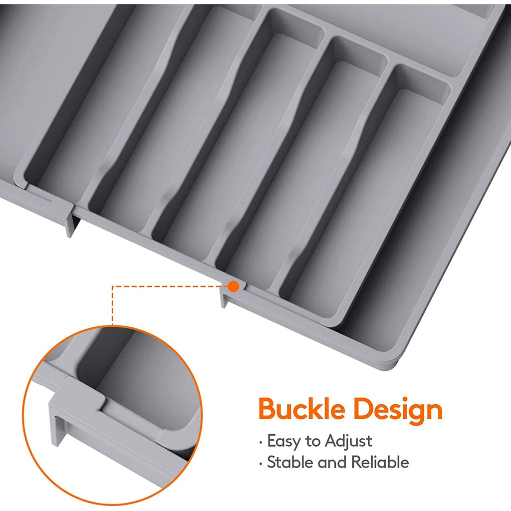 Grey Expandable Plastic Silverware Drawer Organizer H36058