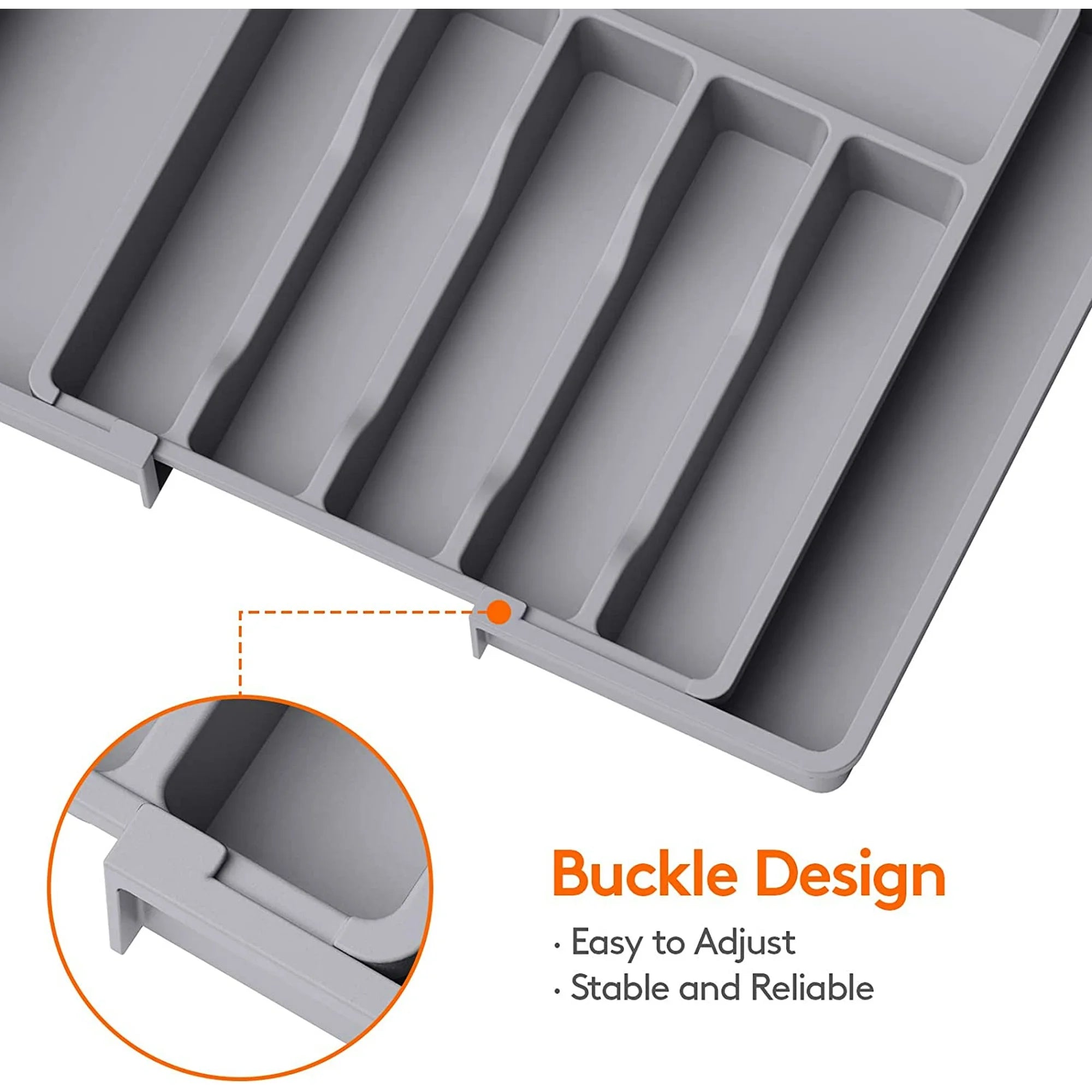 Grey Expandable Plastic Silverware Drawer Organizer H36058
