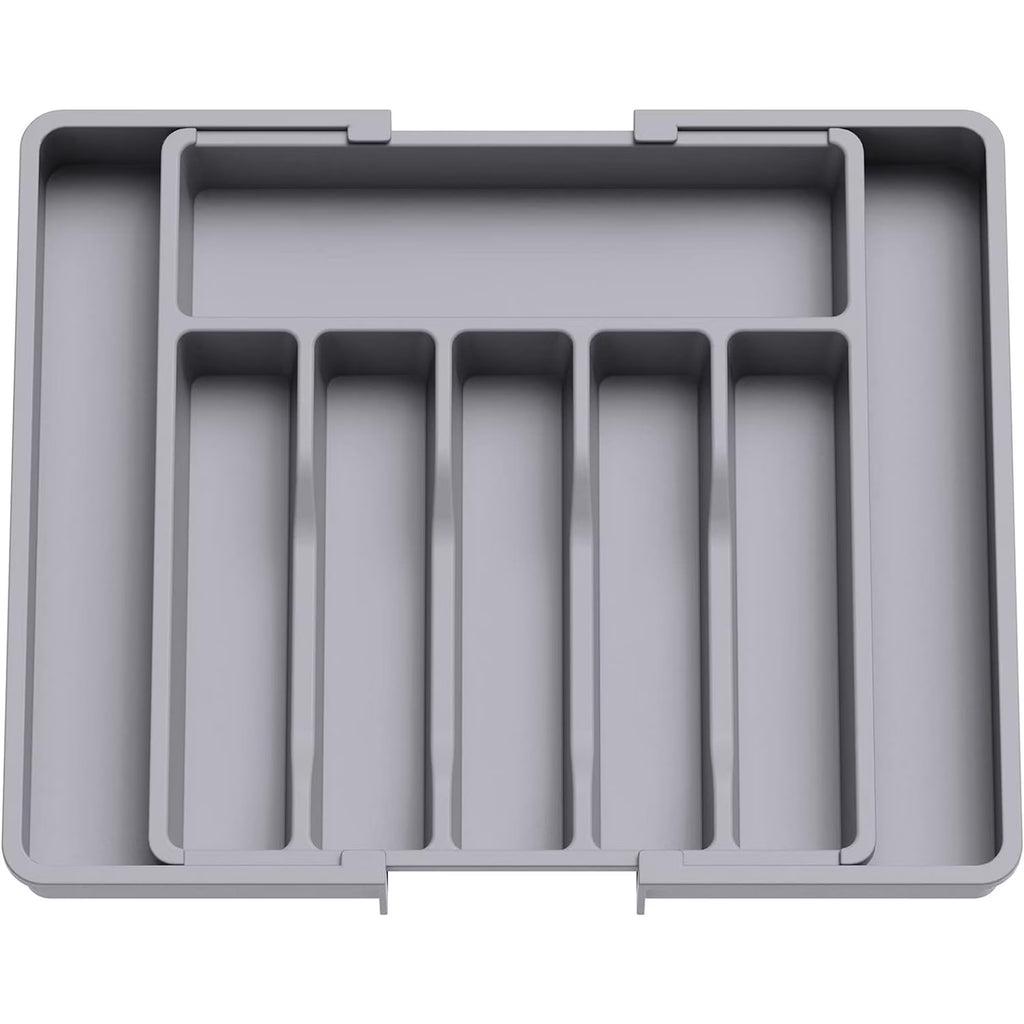 Grey Expandable Plastic Silverware Drawer Organizer H36058